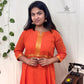 Orange Mangalagiri Zari Border Anarkali Kurti | 100% Cotton | 3/4 Sleeves