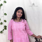 Pink Raindrop Print Straight Kurti with Ikat Patch | 100% Cotton | 3/4 Sleeves
