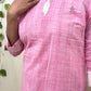 Pink Raindrop Print Straight Kurti with Ikat Patch | 100% Cotton | 3/4 Sleeves