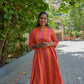 Elegant Pink & Mustard Striped Princess-Cut A-Line Kurti | 100% Handloom Cotton | 3/4 Sleeves