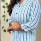 Blue Striped Straight Kurti with Chinese Collar | 100% Cotton | 3/4 Sleeves