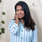Blue Striped Straight Kurti with Chinese Collar | 100% Cotton | 3/4 Sleeves