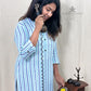 Blue Striped Straight Kurti with Chinese Collar | 100% Cotton | 3/4 Sleeves