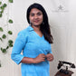 Blue Raindrop Print Straight Kurti | 100% Cotton | 3/4 Sleeves