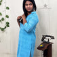 Blue Raindrop Print Straight Kurti | 100% Cotton | 3/4 Sleeves