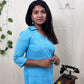 Blue Raindrop Print Straight Kurti | 100% Cotton | 3/4 Sleeves