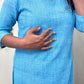 Blue Raindrop Print Straight Kurti | 100% Cotton | 3/4 Sleeves