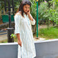 Greenish Blue Striped Kurti – Chinese Collar Straight Fit with 3/4 Sleeves