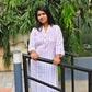 Violet Striped Kurti – Chinese Collar Straight Fit with 3/4 Sleeves