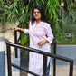 Violet Striped Kurti – Chinese Collar Straight Fit with 3/4 Sleeves