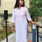 Violet Striped Kurti – Chinese Collar Straight Fit with 3/4 Sleeves