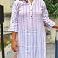Violet Striped Kurti – Chinese Collar Straight Fit with 3/4 Sleeves