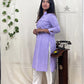 Violet Straight Kurti with Chest Pintuck Style | 100% Cotton | 3/4 Sleeves