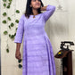 Violet Indo-Western Long Dress with Hip Pintuck Style | 100% Cotton | 3/4 Sleeves