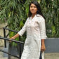 White Striped Kurti – Chinese Collar Straight Fit with 3/4 Sleeves
