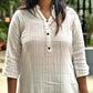 White Striped Kurti – Chinese Collar Straight Fit with 3/4 Sleeves
