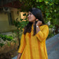 Yellow Striped Princess-Cut A-Line Kurti | 100% Handloom Cotton | 3/4 Sleeves